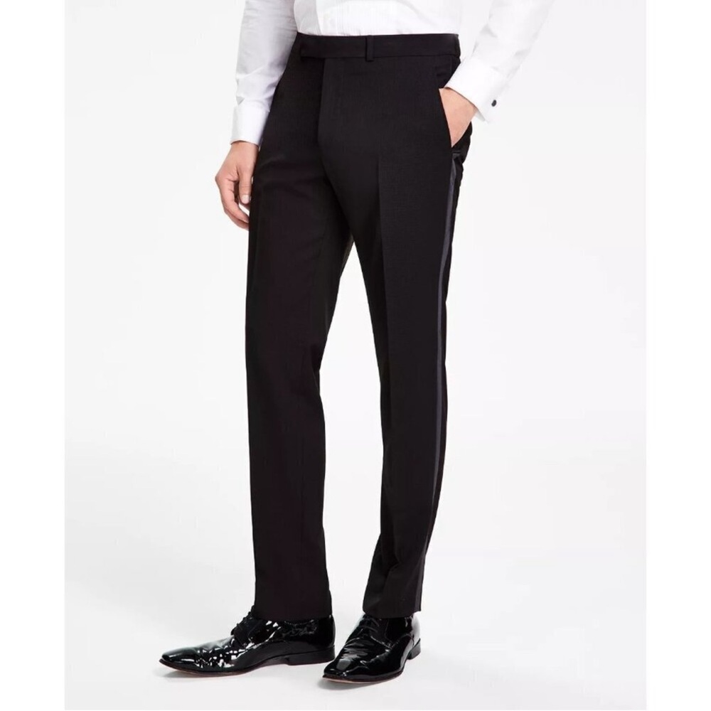 Reaction Kenneth Cole Mens Size 29W Slim-Fit Ready Flex Tuxedo Dress Pants Black